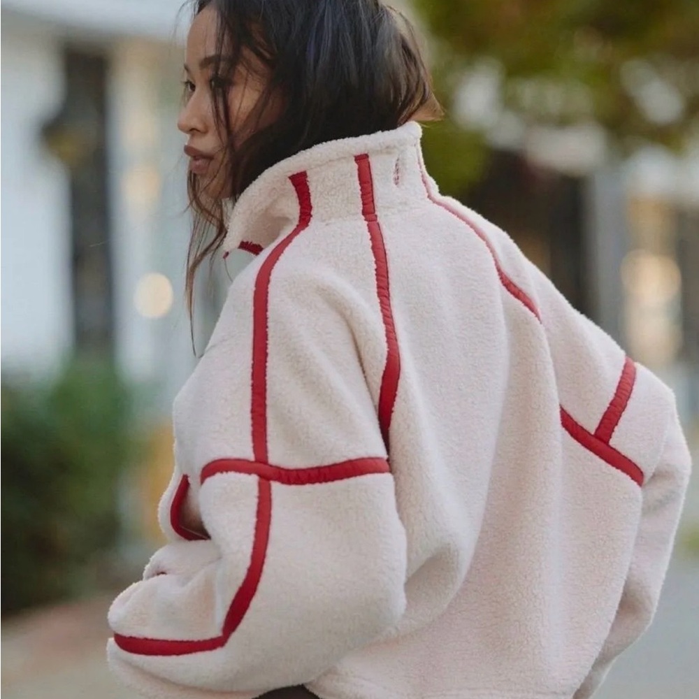 Free People Cream and Red Teddy Mountain Jacket - Picture 2 of 5